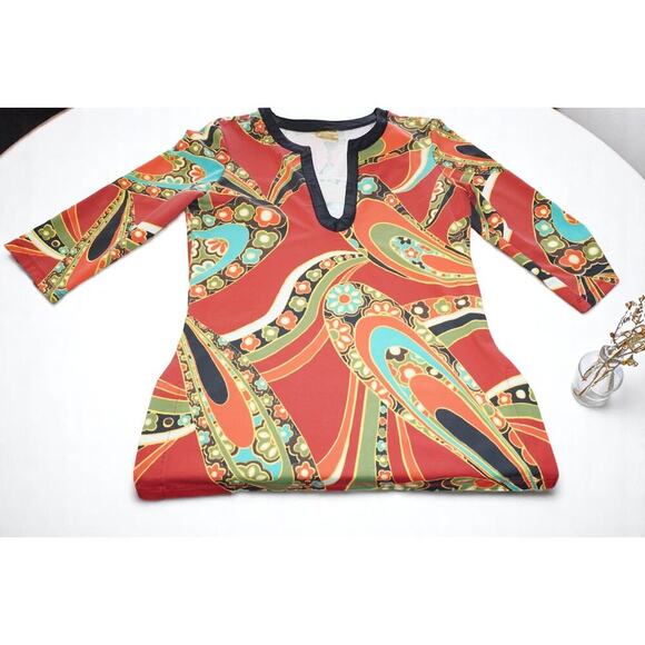 Vintage Athleta Y2K Psychedelic Floral Blouse – Size S – Deep V-Neck Stretch Top - Picture 8 of 8
